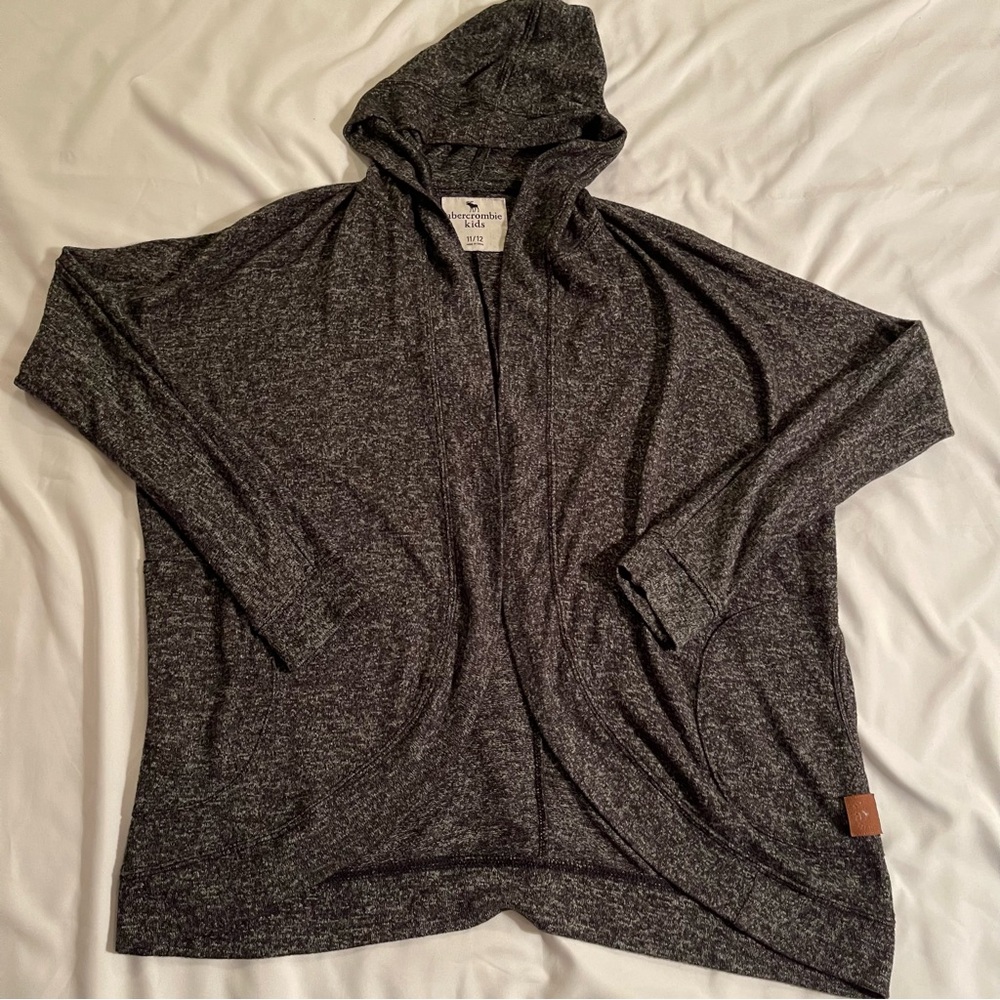 Abercrombie Kids Gray Hooded Open Front Cardigan Sweater Shaw Shrug
